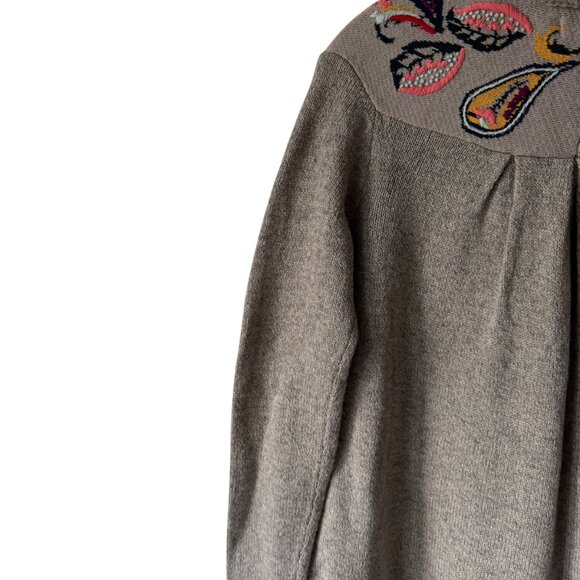 Sleeping On Snow Sm Folklore Embroidered Cardigan Sweater Grey Open Front Boho - Picture 6 of 16